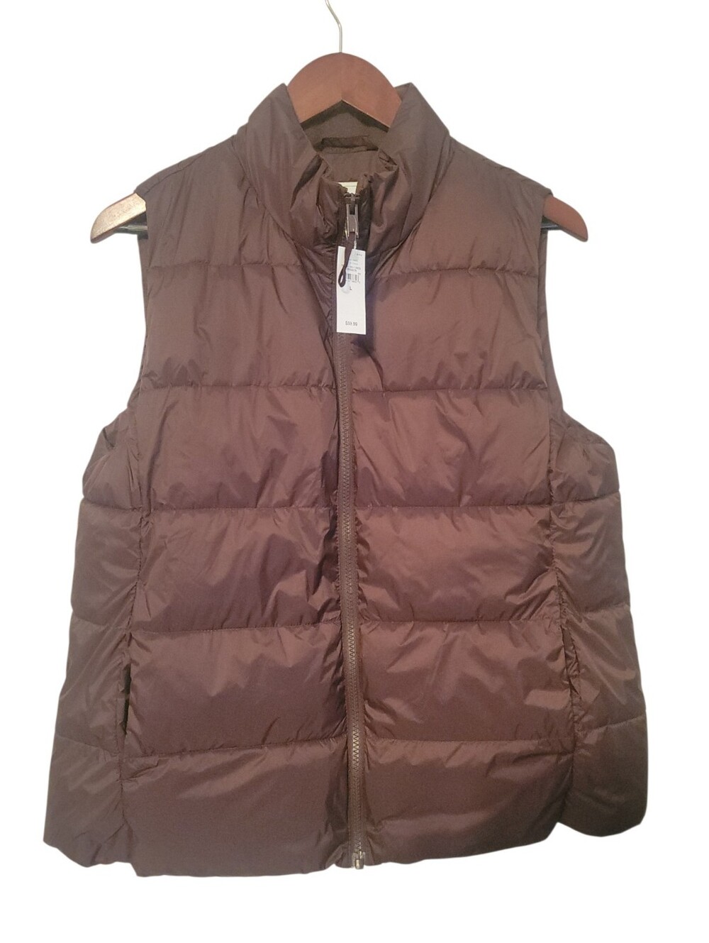 GAP ColdControl Puffer Vest Large Brown Water Resistant Quilted Fall Layering